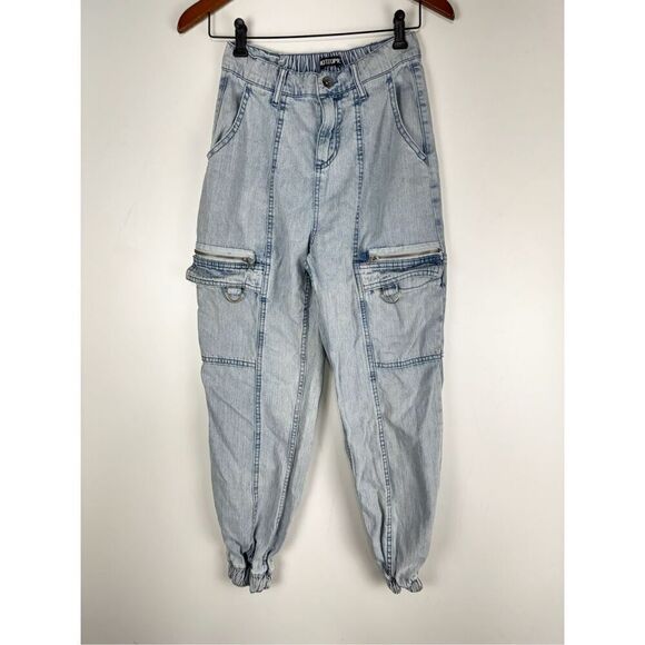 Hot Topic Women's Cargo Jogger Denim Jeans Pants Washed Blue Size Small - Picture 1 of 7